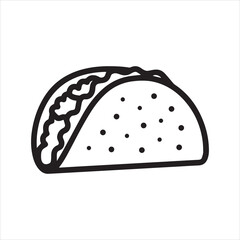 Taco with tortilla shell Mexican lunch line art vector icon for food apps and websites.