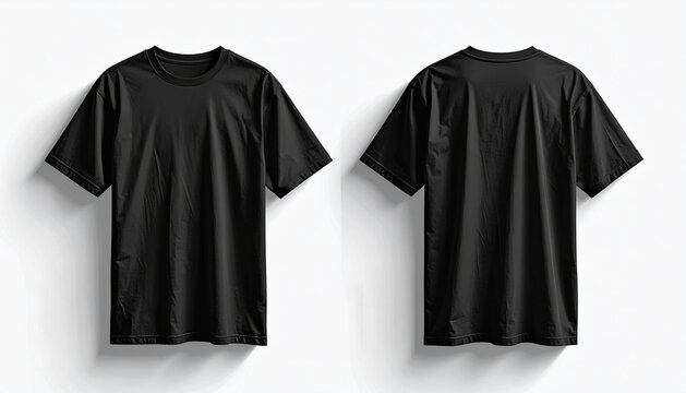 A solid black relaxed-fit tee presented in a front and rear view for branding