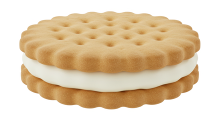 Single vanilla cream sandwich cookie isolated on transparent png