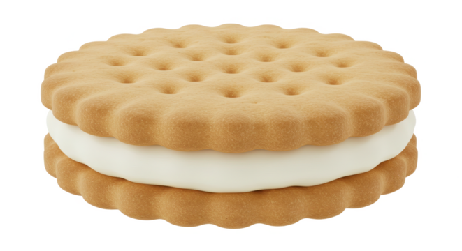 Single vanilla cream sandwich cookie isolated on transparent png