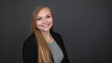 Fototapeta premium staff. Confident business professional in formal attire, exuding professionalism and approachability in a neutral setting. pitch deck slides.