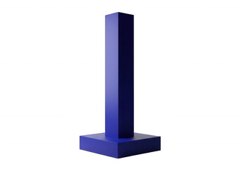 Tall blue geometric column on square base isolated on a transparent background