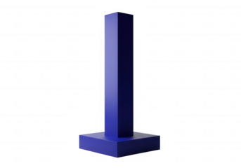 Tall blue geometric column on square base isolated on a transparent background