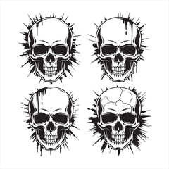 Four Black and White Skull Illustrations with Splatter Effects human skull graphic