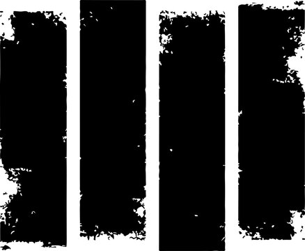 four black brush strokes are all different sizes and shapes. They are all black and have a rough, splotchy appearance