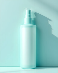 Aqua bottle spray bottle cosmetic container skincare bottle plastic bottle frosted bottle pump spray minimalist design pastel background product mockup blend mood cool calm