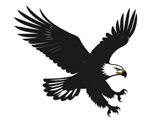 Flying eagle vector icon, black and white minimal design, freedom and strength concept, transparent background.