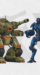 Robotic Confrontation - A Battle of Machines in a Futuristic Setting.