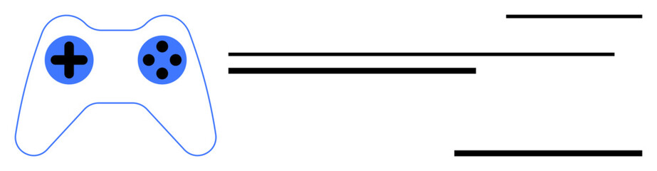 Gaming controller featuring blue buttons and minimalist lines suggest tech, action, and movement. Ideal for gaming, technology, play, innovation, digital interaction entertainment control. Simple