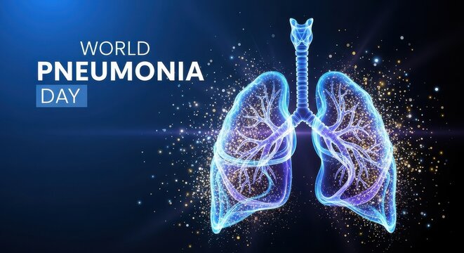 World pneumonia day awareness with glowing lungs illustration
