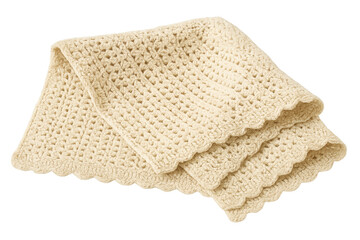 Beige crochet knitted blanket textile with decorative edge