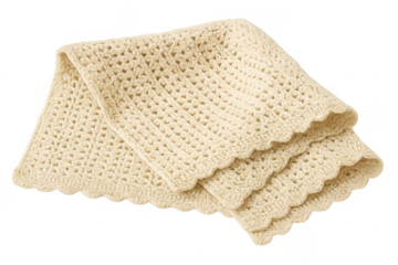 Beige crochet knitted blanket textile with decorative edge