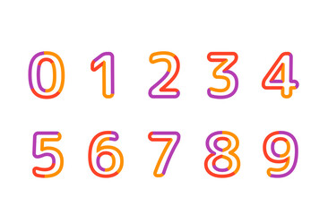 Vibrant Colorful Numbers Set - Modern Outline Font with Neon Style Effect