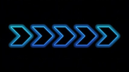 Glowing Neon Arrows – Blue to Cyan Gradient on Black Background Indicating Motion
