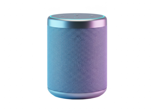 Modern cylindrical smart speaker with ambient lighting isolated on transparent png