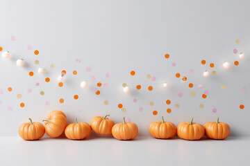 작은 호박들이 줄지어 놓인 배경