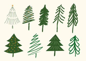 Obraz premium A festive set of doodle Christmas trees, perfect for your winter holiday decoration and new year celebration pattern illustration