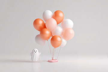 주황색과 흰색 풍선이 섞인 배경