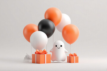 다양한 색 풍선과 유령 장식