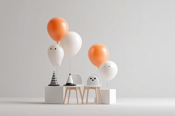 주황 검정색 풍선과 작은 장식물