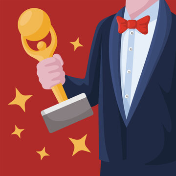 Man Up Trophy. awards moment flat illustration