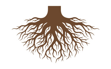 Collection of Brown Tree Roots. Vector illustration of silhouettes. Set of underground plants.