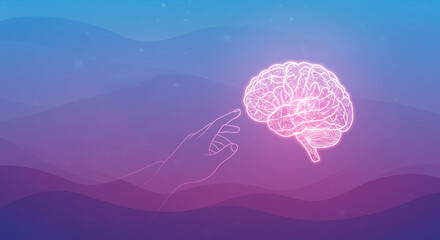 Touching the glowing brain with hands