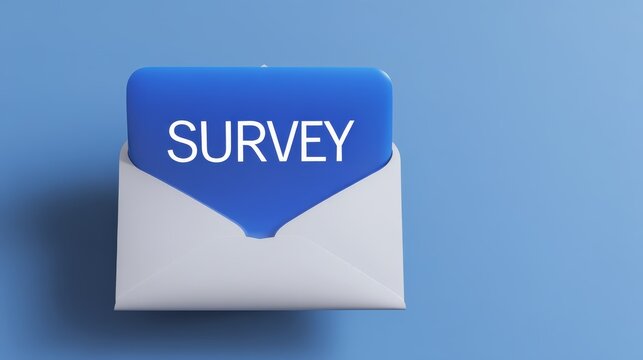 Blue envelope with survey text essential tool for data collection feedback and market research initiatives.