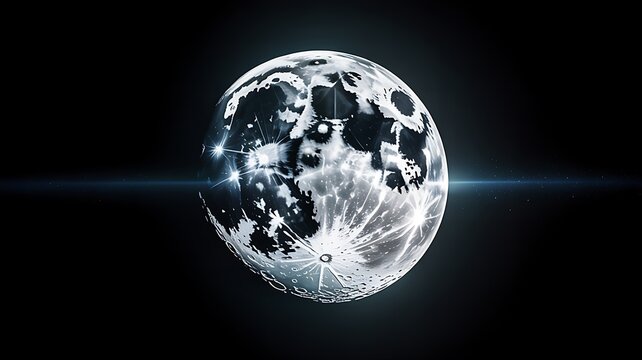 Futuristic Glass Moon – Stylized Celestial Body with Lens Flare and Reflective Surface