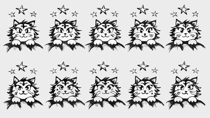 Obraz premium Whimsical hand-drawn cats with stars pattern, perfect for children's decor or playful designs, cute and fun repeat
