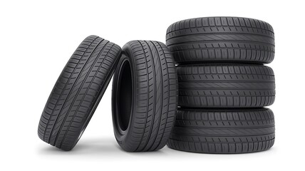 Stacked Car Tires – Automotive Safety and Maintenance Concept on White Background