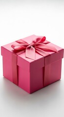 Obraz premium Elegant Pink Gift Box with Ribbon on White Background.
