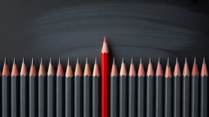 Standout Red Pencil Among Black – Concept of Individuality and Contrast in Design