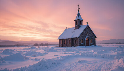 church in winter in snow 