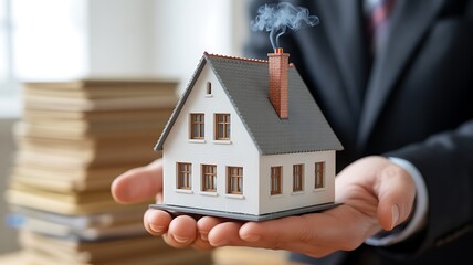 Real Estate Contract and House Model – Professional Hands Holding Property Agreement