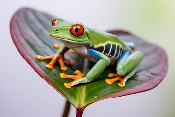 Red-Eyed Tree Frog on Heart-Shaped Leaf – Vibrant Tropical Wildlife Close-Up