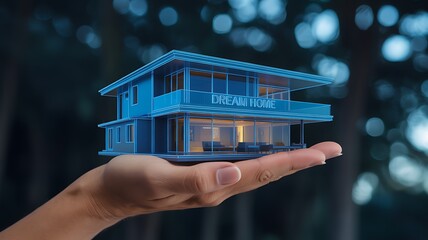 Futuristic House Blueprint in Hand – Digital Architecture and Smart Home Concept
