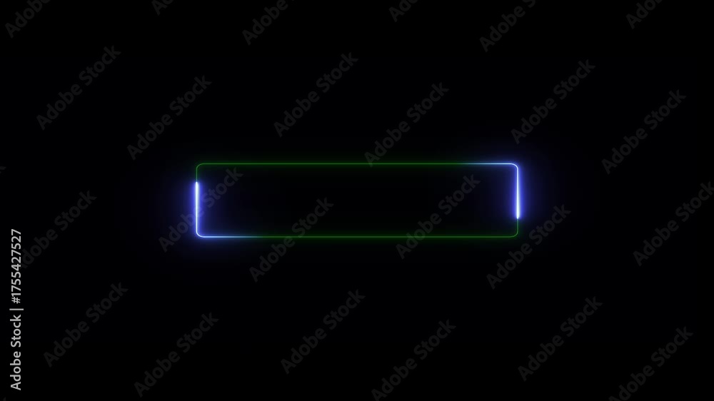 Wall mural glowing neon light frame rectangle loading icon. neon box footage shape round seamless border retro 