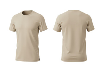 Beige Short Sleeve T-Shirt Mockup with Front and Back View on Transparent Background