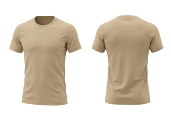 Beige Short Sleeve T-Shirt Mockup with Front and Back Views on a Transparent Background