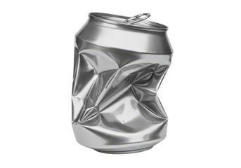 Crumpled Aluminum Can on Transparent Background with Unique Shape and Silver Metallic Finish
