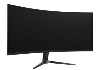 Curved Black Monitor Display with Transparent Background for Modern Home Office Setup