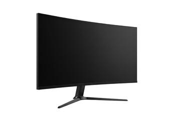 Naklejka premium Curved Black Monitor with Transparent Background Ideal for Modern Workspace Setup