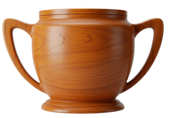 Elegant Wooden Trophy Cup with Handles isolated on transparent png
