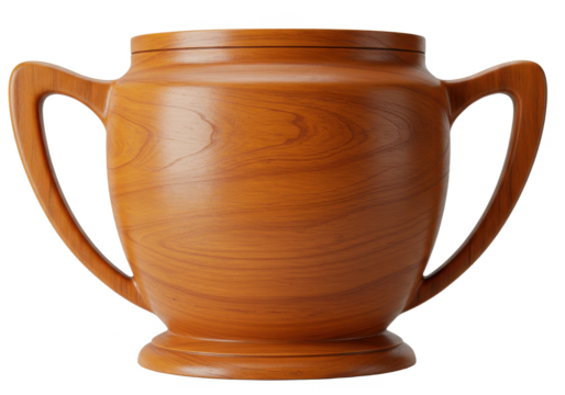 Elegant Wooden Trophy Cup with Handles isolated on transparent png