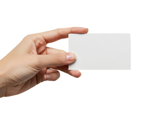Hand Holding Blank Business Card with White Surface and Transparent Background Suitable for Design