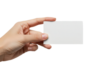 Hand Holding Blank Business Card with White Surface and Transparent Background Suitable for Design