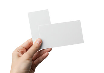 Hand Holding Two Blank White Business Cards on Transparent Background