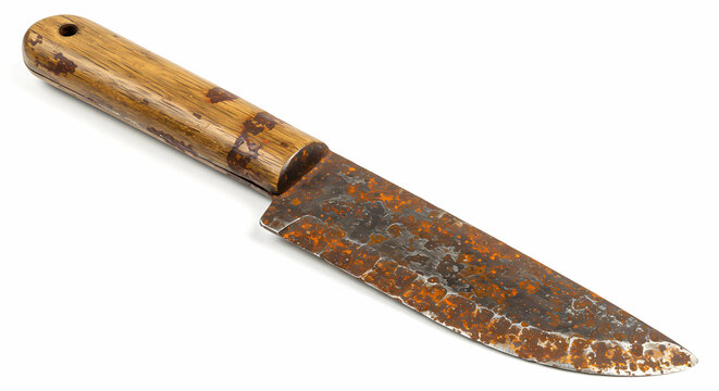 Corroded Kitchen Knife on White Background