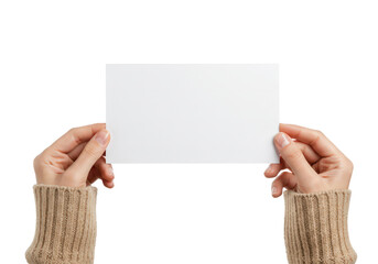 Hands Holding Blank White Card Against A Clean Isolated Background Ready For Customization